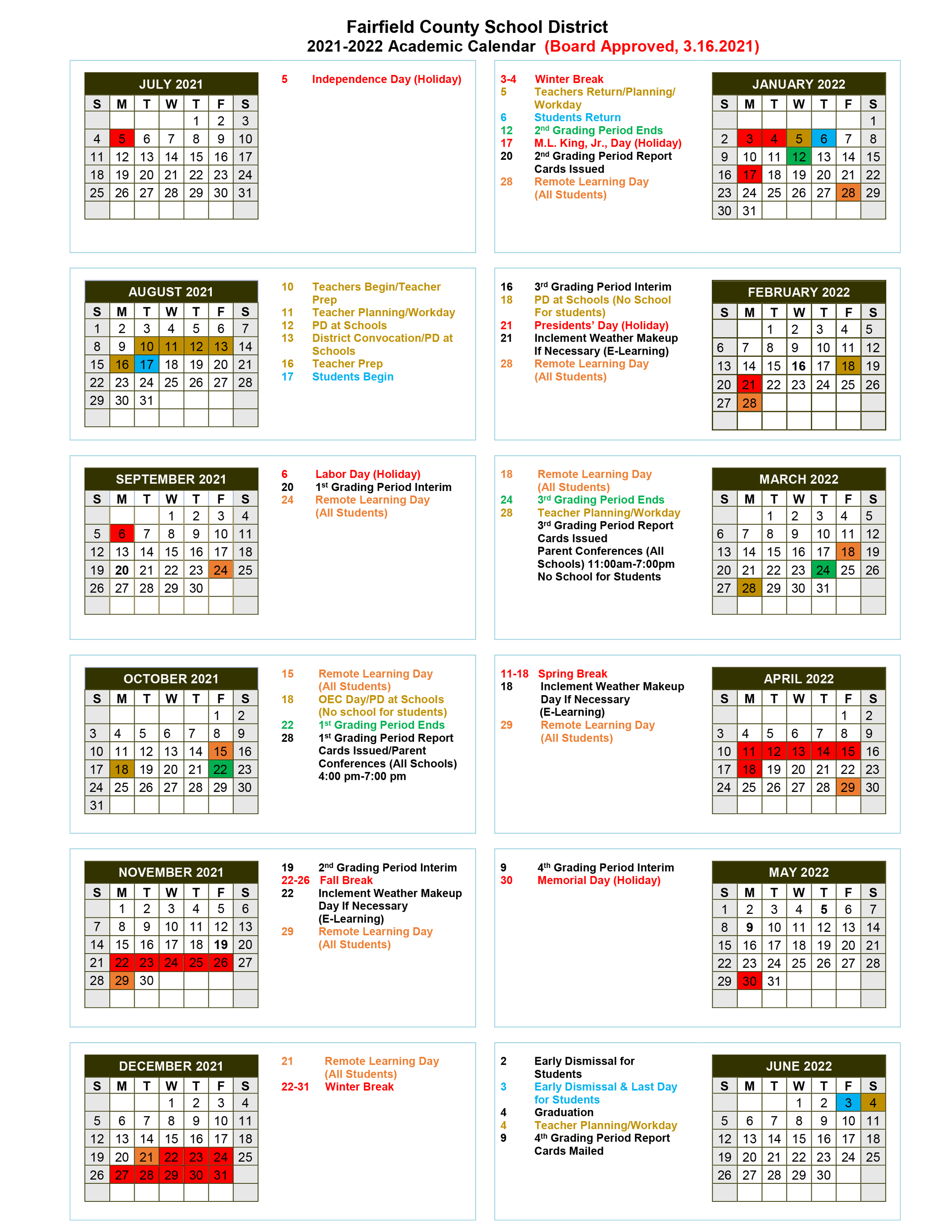 Fairfield Calendar Christmas Break 2022 Fairfield County School District